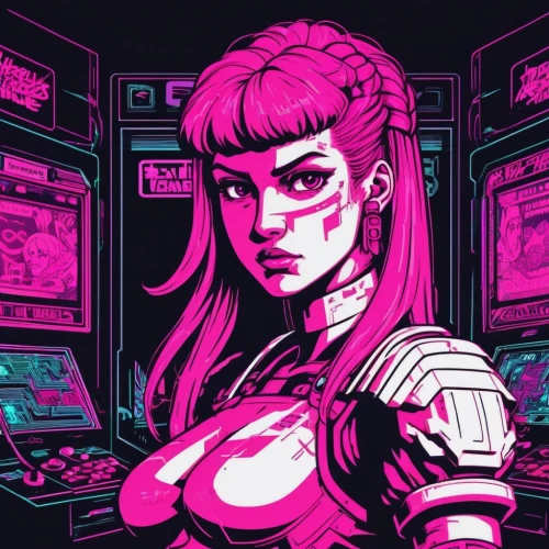 pink vector,80s,cyber,vector girl,cyberpunk,80's design,retro girl,retro woman,magenta,pixel cells,retro background,vector art,nova,scifi,terminator,cyborg,andromeda,vector illustration,amiga,pink-purple,Unique,Pixel,Pixel 04