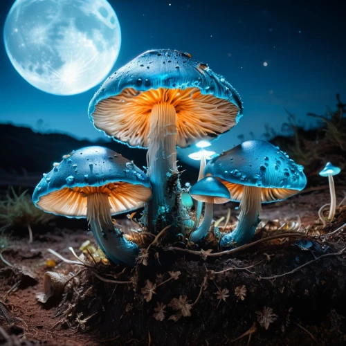blue mushroom,mushroom landscape,blue moon,amanita,toadstools,edible mushrooms,edible mushroom,agaric,forest mushroom,agaricaceae,mystic light food photography,forest mushrooms,fungal science,fungi,champignon mushroom,mushrooms,medicinal mushroom,toadstool,mushrooming,mushroom type,Photography,General,Fantasy