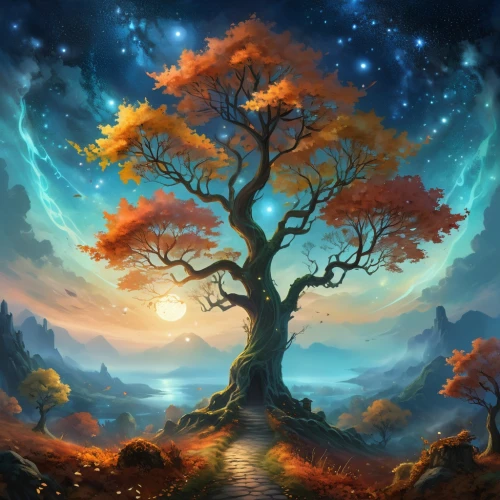 colorful tree of life,autumn tree,magic tree,tree of life,autumn background,fantasy landscape,celtic tree,fantasy picture,flourishing tree,painted tree,autumn landscape,forest tree,deciduous tree,tangerine tree,lone tree,wondertree,oak tree,fall landscape,rowan-tree,autumn forest,Illustration,Realistic Fantasy,Realistic Fantasy 01