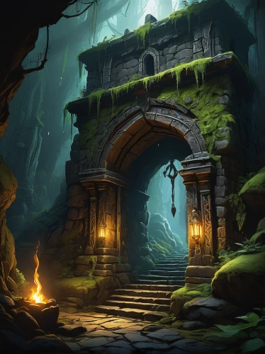 dungeons,dungeon,hall of the fallen,the mystical path,druid grove,fantasy landscape,game illustration,devilwood,concept art,the threshold of the house,catacombs,threshold,hollow way,ancient city,northrend,backgrounds,mausoleum ruins,fantasy picture,place of pilgrimage,ravine,Illustration,Realistic Fantasy,Realistic Fantasy 04