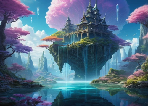 fantasy landscape,fairy world,fantasy picture,3d fantasy,fantasy world,fairy village,fantasy city,fairy chimney,water castle,mushroom landscape,futuristic landscape,fantasy art,fairy tale castle,ancient city,fairy forest,knight's castle,fairytale castle,bird kingdom,dream world,mushroom island,Illustration,Japanese style,Japanese Style 10