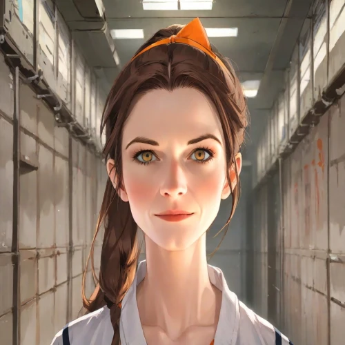 female nurse,clementine,waitress,lady medic,female doctor,croft,nurse,medic,sci fiction illustration,game illustration,half life,female worker,the girl at the station,nurse uniform,head woman,cartoon doctor,prisoner,cg artwork,physician,rust-orange,Digital Art,Anime