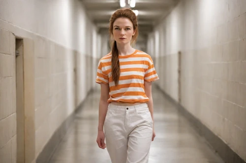 horizontal stripes,stripes,prisoner,detention,menswear for women,mime,central stripe,striped,long-sleeved t-shirt,a uniform,women clothes,stripe,striped background,clementine,women fashion,prison,woman in menswear,women's clothing,orange,tilda