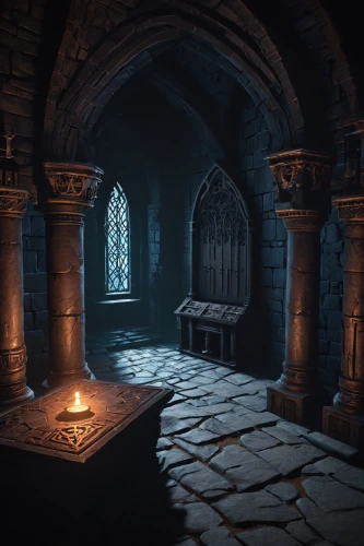 crypt,hall of the fallen,fireplaces,candlemaker,medieval architecture,sepulchre,the threshold of the house,games of light,chamber,medieval,dungeons,sanctuary,portcullis,3d render,threshold,dungeon,haunted cathedral,dark cabinetry,fireplace,collected game assets,Illustration,Realistic Fantasy,Realistic Fantasy 46