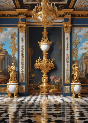 baroque,versailles,neoclassical,rococo,ornate room,marble palace,corinthian order,golden candlestick,decorative art,louvre,tabernacle,decorative fountains,meticulous painting,vatican city flag,candlesticks,gold lacquer,centrepiece,sistine chapel,vaticano,gold chalice,Conceptual Art,Fantasy,Fantasy 22