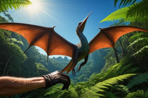 pterodactyls,pterosaur,forest dragon,flying fox,heroic fantasy,little red flying fox,game illustration,dragon of earth,draconic,world digital painting,mobile video game vector background,pterodactyl,digital compositing,primeval times,iguania,elves flight,cartoon video game background,action-adventure game,fantasy picture,dinosaruio,Conceptual Art,Daily,Daily 22