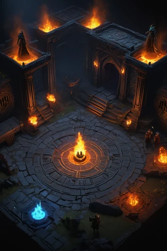 torchlight,fireplaces,hearth,firepit,dungeon,collected game assets,fire ring,fire pit,dungeons,the eternal flame,fireside,cauldron,smouldering torches,castle iron market,forge,candlemaker,fire bowl,fireplace,foundry,development concept,Illustration,Retro,Retro 04