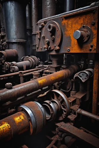 tank cars,abandoned rusted locomotive,railroad engineer,steam locomotives,industrial tubes,iron pipe,machinery,steam power,steel mill,train engine,metallurgy,steam engine,scrap iron,pipe work,locomotives,railroads,disused trains,crankshaft,yellow machinery,rusting,Illustration,Paper based,Paper Based 15