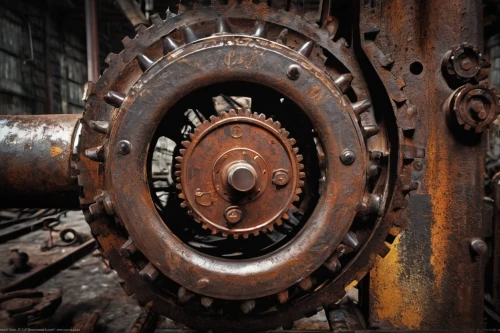 steampunk gears,cogwheel,machinery,iron wheels,bucket wheel excavators,scrap iron,gears,cog,cogs,yellow machinery,crawler chain,industrial security,bucket wheel excavator,metal lathe,lathe,abandoned rusted locomotive,cog wheels,gearbox,valves,bevel gear,Illustration,Realistic Fantasy,Realistic Fantasy 02