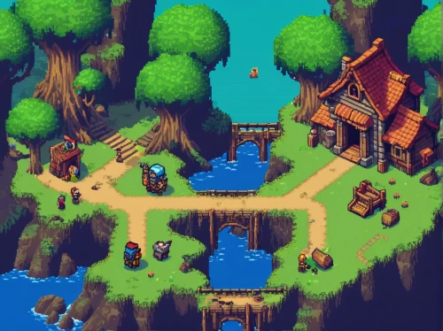 fairy village,tavern,a small lake,development concept,underground lake,aurora village,tileable,resort town,druid grove,a small waterfall,floating islands,monkey island,wishing well,villages,wooden mockup,water mill,knight village,escher village,collected game assets,mushroom island,Unique,Pixel,Pixel 04
