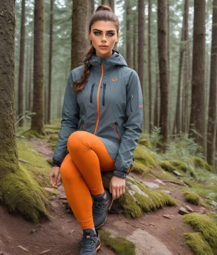 tracksuit,orange,puma,in the forest,female runner,forest walk,bicycle clothing,forest background,women climber,female model,menswear for women,sportswear,orange color,high-visibility clothing,ballerina in the woods,forestry,fir forest,hiking equipment,jogger,hiker,Photography,Realistic