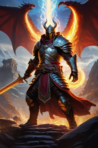 heroic fantasy,the archangel,archangel,garuda,massively multiplayer online role-playing game,dragon slayer,paladin,diablo,dane axe,fantasy warrior,fire background,twitch icon,collectible card game,draconic,paysandisia archon,templar,dragon fire,dragon li,wall,twitch logo,Illustration,American Style,American Style 07