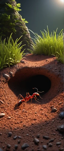 ant hill,anthill,ants,3d render,fire ants,tiny world,3d rendered,knothole,ants climbing a tree,red sand,ant,3d mockup,crocodile eye,red eft,3d rendering,cinema 4d,holes,red earth,eye,martian,Illustration,Realistic Fantasy,Realistic Fantasy 45