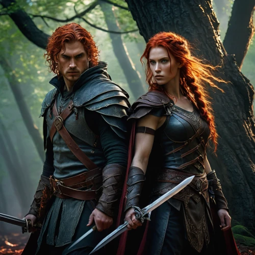 redheads,musketeers,vilgalys and moncalvo,warrior and orc,husband and wife,couple goal,elves,heroic fantasy,merida,dwarves,vikings,beautiful couple,mother and father,red-haired,wife and husband,married couple,mom and dad,prince and princess,them,fairytale characters,Conceptual Art,Oil color,Oil Color 05