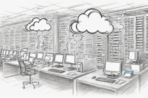 cloud computing,the server room,computer cluster,data center,office automation,computer room,digitization of library,network administrator,school administration software,working space,cloud image,computer networking,content management system,digitizing ebook,disk array,floating production storage and offloading,information technology,data storage,computer data storage,cloud play,Illustration,Black and White,Black and White 30