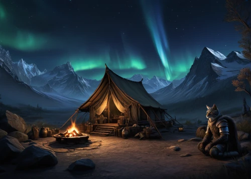 northen lights,northrend,northen light,the northern lights,norther lights,northern light,campsite,auroras,northernlight,campfires,northern lights,borealis,fantasy picture,night scene,camping tipi,campfire,nomads,nordic christmas,skyrim,camping,Conceptual Art,Fantasy,Fantasy 30