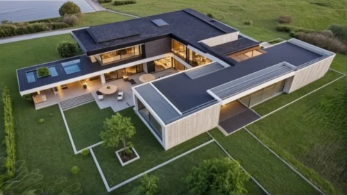 danish house,modern house,dunes house,frisian house,smart home,house shape,exzenterhaus,modern architecture,cube house,flat roof,large home,grass roof,turf roof,folding roof,house roof,bird's-eye view,residential house,smart house,timber house,estate agent,Photography,General,Realistic