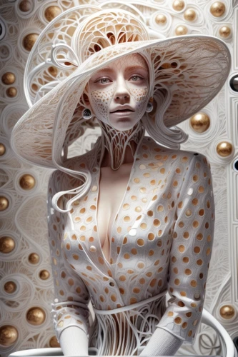 fractals art,fashion illustration,the hat of the woman,white lady,filigree,beekeeper,sci fiction illustration,pierrot,veil,pearls,fantasy portrait,doily,fractalius,andromeda,the hat-female,amanita,art deco woman,parasol,the carnival of venice,poppy seed
