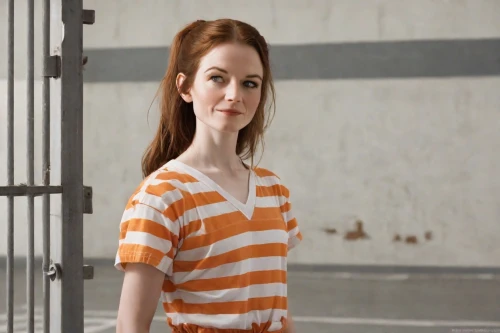 sigourney weave,prisoner,horizontal stripes,prison,liberty cotton,orange,orange robes,long-sleeved t-shirt,clary,nora,a uniform,queen cage,television character,women's clothing,murcott orange,the girl in nightie,lori,women clothes,female hollywood actress,isolated t-shirt,Photography,Natural