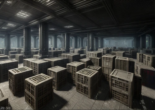 cargo containers,mining facility,panopticon,menger sponge,celsus library,cube stilt houses,cubes,storage,game blocks,hall of the fallen,warehouse,wooden cubes,hollow blocks,concentration camp,labyrinth,maze,render,3d render,freight depot,3d rendered