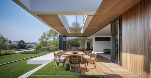 wooden decking,timber house,californian white oak,wood deck,cubic house,outdoor table and chairs,wooden floor,folding roof,residential house,wooden windows,archidaily,outdoor table,cube house,wooden house,corten steel,modern house,dunes house,decking,grass roof,modern architecture,Photography,General,Realistic
