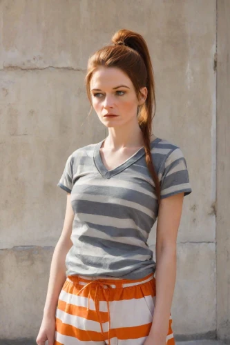 pippi longstocking,horizontal stripes,girl in overalls,girl in t-shirt,striped background,stripes,striped,raggedy ann,pencil skirt,orange,pigtail,redhead doll,young model istanbul,pin stripe,orange color,pumuckl,clementine,teen,skort,stripe,Photography,Realistic