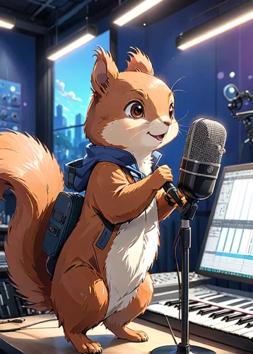 musical rodent,newscaster,announcer,sound engineer,mic,broadcasting,microphone,radio set,audio engineer,singing,newsreader,recording studio,backing vocalist,student with mic,mixing engineer,music studio,radio,recording,vocals,radio active,Anime,Anime,Realistic