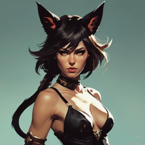 catwoman,huntress,black cat,feline,cat ears,feline look,halloween black cat,kat,croft,cat eyes,kitty,cat warrior,fran,purr,catlike,domestic short-haired cat,kitsune,fantasy portrait,mara,tiber riven,Conceptual Art,Fantasy,Fantasy 06