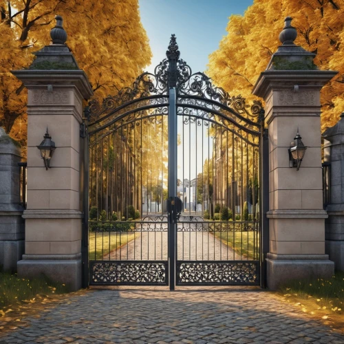 gates,iron gate,fence gate,front gate,metal gate,gateway,defense,heaven gate,autumn background,ornamental dividers,fall landscape,farm gate,gate,yellow garden,golden autumn,garden door,wood gate,entry forbidden,autumn decor,portal,Photography,General,Realistic