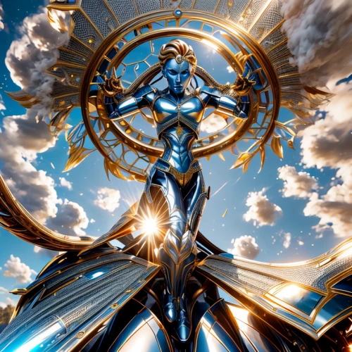 excalibur,goddess of justice,metatron's cube,justitia,armillary sphere,sun god,nataraja,archangel,shiva,athena,chariot,scepter,firmament,biomechanical,ascension,astral traveler,priestess,god shiva,angelology,celestial