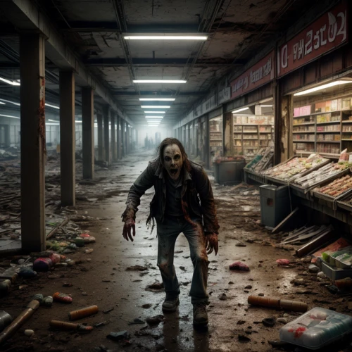 supermarket,grocery store,shopkeeper,dead earth,post apocalyptic,grocer,toy store,outbreak,liquor store,shopper,digital compositing,trash land,grocery shopping,grocery,post-apocalypse,convenience store,shopping icon,retail,warehouseman,groceries