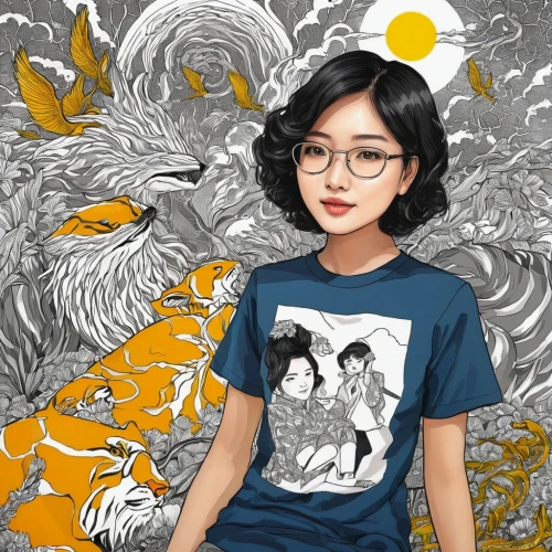 print on t-shirt,anime japanese clothing,girl in t-shirt,mina bird,flower and bird illustration,fashion vector,illustrator,kojima,t-shirt printing,koi,tshirt,vector illustration,isolated t-shirt,vector art,studio ghibli,tees,vector graphic,digital art,carrot print,korean chrysanthemum,Illustration,Japanese style,Japanese Style 18