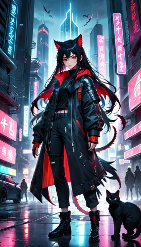 cyberpunk,kitsune,cat sparrow,anime 3d,3d crow,cyber,hk,yukio,nico,cat warrior,game illustration,assassin,black cat,street cat,ursa,renegade,alley cat,fuki,game art,cyber glasses,Anime,Anime,General