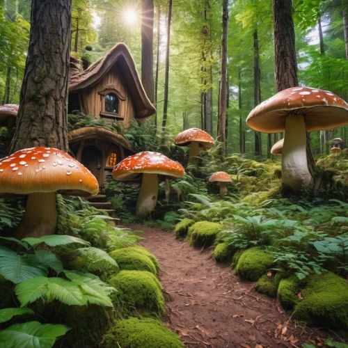 mushroom landscape,mushroom island,house in the forest,fairy village,fairy forest,fairytale forest,fairy house,forest mushrooms,forest mushroom,germany forest,enchanted forest,forest floor,fairy world,toadstools,mushrooms,brown mushrooms,cartoon forest,forest of dreams,umbrella mushrooms,elven forest,Photography,General,Realistic