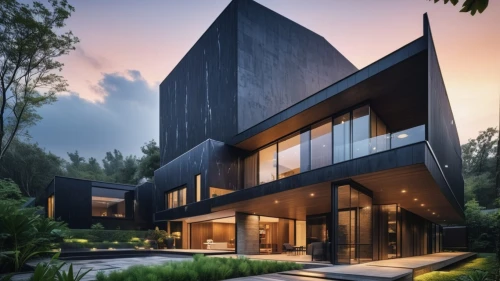 modern house,modern architecture,cube house,luxury property,residential,cubic house,contemporary,glass facade,metal cladding,residential house,timber house,beautiful home,house in the forest,luxury home,futuristic architecture,black cut glass,asian architecture,house shape,modern style,arhitecture,Photography,General,Realistic