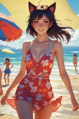 beach background,summer background,mai tai,beach umbrella,tankini,honolulu,one-piece swimsuit,aloha,summer swimsuit,beach scenery,summer clothing,nyan,bathing suit,umbrella beach,sand fox,swimsuit,hong,kitsune,lifeguard,sanya,Illustration,Realistic Fantasy,Realistic Fantasy 09