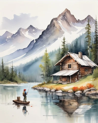 house with lake,home landscape,watercolor background,landscape background,watercolor painting,watercolor,world digital painting,mountain scene,art painting,painting technique,log cabin,house in mountains,summer cottage,the cabin in the mountains,mountain lake,cottage,log home,small cabin,salt meadow landscape,church painting,Illustration,Paper based,Paper Based 11
