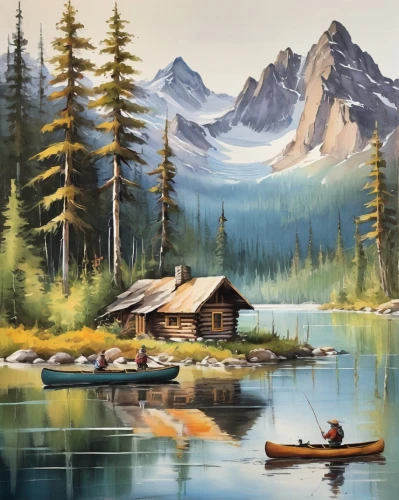 maligne lake,emerald lake,boat landscape,salt meadow landscape,oil painting on canvas,mountain lake,painting technique,river landscape,mountain scene,oil painting,landscape background,swiftcurrent lake,church painting,fishing float,art painting,yukon territory,oil on canvas,canoes,british columbia,home landscape,Illustration,Paper based,Paper Based 11