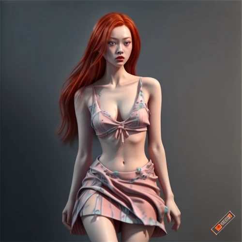 3d model,3d figure,redhead doll,female doll,gradient mesh,female model,3d rendered,3d render,nami,3d modeling,dress doll,low poly,art model,orange,girl in cloth,3d fantasy,sculpt,girl with cloth,doll figure,poison ivy