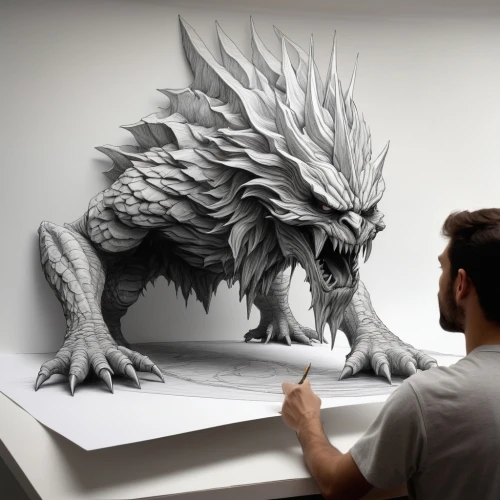 paper art,painted dragon,pencil art,dragon design,3d fantasy,dragon,fantasy art,dragon of earth,gryphon,hand painting,dragon li,chinese dragon,handdrawn,painting technique,sculpt,hand drawing,meticulous painting,fractalius,griffon bruxellois,dragons,Photography,Black and white photography,Black and White Photography 07