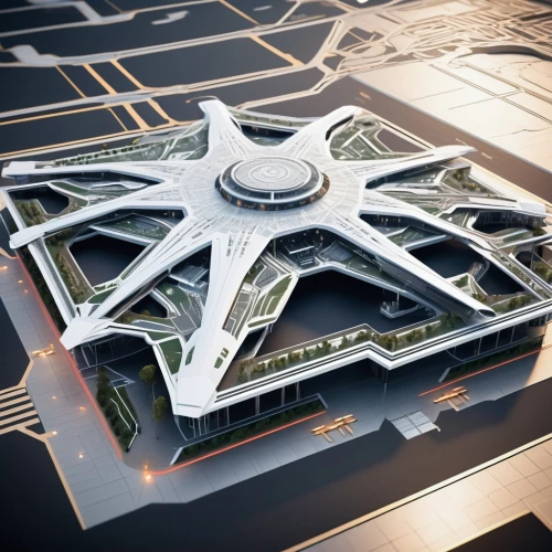 solar cell base,futuristic architecture,futuristic art museum,transport hub,helipad,hospital landing pad,sky space concept,3d rendering,render,autostadt wolfsburg,hongdan center,hub,airport terminal,school design,largest hotel in dubai,very large floating structure,millenium falcon,multistoreyed,jewelry（architecture）,chinese architecture,Photography,General,Sci-Fi