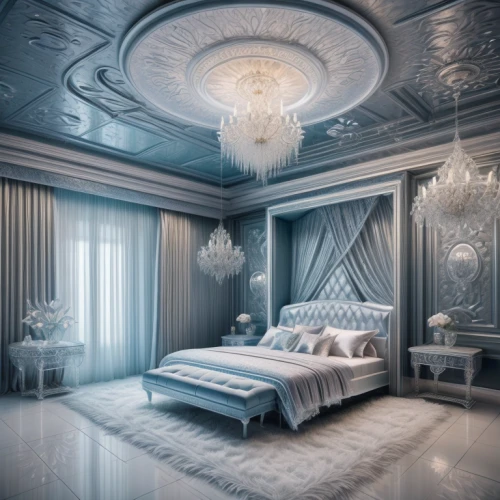 ornate room,sleeping room,interior decoration,great room,room newborn,canopy bed,interior design,guest room,bridal suite,luxury home interior,blue room,3d rendering,bedroom,modern room,luxury hotel,modern decor,waterbed,stucco ceiling,decorates,luxurious