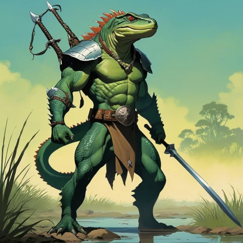 saurian,kobold,crocodile woman,green dragon,real gavial,gavial,missisipi aligator,aligator,muggar crocodile,gator,half orc,swamp football,heroic fantasy,male character,patrol,iguanidae,cleanup,river monitor,alligator,crocodile,Conceptual Art,Fantasy,Fantasy 07