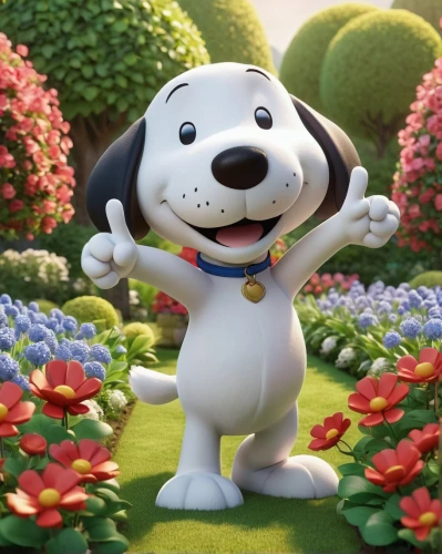 snoopy,cartoon flowers,cute cartoon character,peanuts,cheerful dog,toy dog,the dog a hug,bichon,jack russel,flower animal,cute puppy,bichon frisé,pup,canine rose,look at the dog,tibet terrier,putt,white dog,puppy,doo,Unique,3D,3D Character
