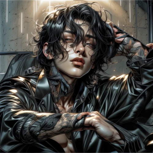 ren,vanitas,yukio,han thom,john doe,cyberpunk,robert harbeck,cg artwork,joker,renegade,disheveled,harley,digital painting,goth subculture,mick,chainlink,choi kwang-do,male elf,dark art,the long-hair cutter