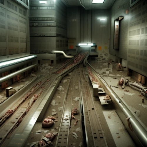 the morgue,butcher shop,half life,subway,subway system,sci fi surgery room,train shocks,train car,underground car park,crime scene,butchery,coffins,disused trains,train syringe,animal containment facility,district 9,ghost train,rail car,dead earth,train compartment