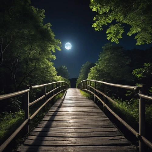 moonlit night,wooden bridge,night photography,the night of kupala,japan's three great night views,moonlit,moon photography,night image,the mystical path,wooden path,light of night,nightscape,full moon,night photograph,the path,path,hanging moon,landscape lighting,clear night,moonlight