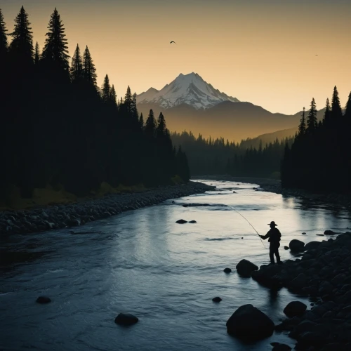 fly fishing,mount rainier,mount hood,rainier,mt rainier,people fishing,mt hood,fisherman,mountain river,fishing camping,big-game fishing,mckenzie river,free wilderness,oregon,nature photographer,cable programming in the northwest part,wilderness,the blonde in the river,wild water,the spirit of the mountains,Illustration,Paper based,Paper Based 18