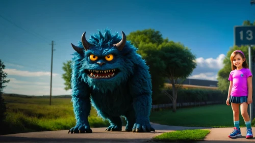 digital compositing,cgi,monster's inc,b3d,child monster,laika,skylander giants,3d fantasy,blue monster,3d rendered,3d render,boast,werewolves,cinema 4d,animal film,animal lane,howl,photoshop manipulation,pinewood,lion head