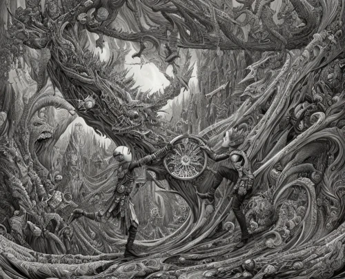 charcoal nest,gnarled,hand-drawn illustration,sci fiction illustration,dante's inferno,hanging elves,pencil art,heroic fantasy,the branches of the tree,pinocchio,wood elf,the roots of trees,book illustration,fantasy art,pencil and paper,cg artwork,tree and roots,game illustration,pencil drawing,the branches,Art sketch,Art sketch,Fantasy